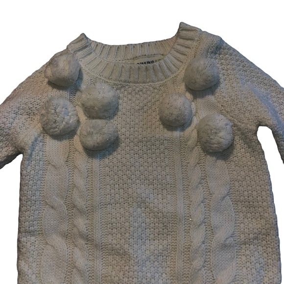 Oshkosh Infant Cable Knit Sweater Pom Poms Size 12 Months Off White Gold Thread - Picture 3 of 4